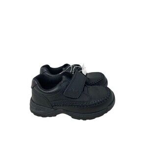 Clarks Caribou Sneakers Kids Size 9.5 10 Wide Black Leather Hook Loop Closure